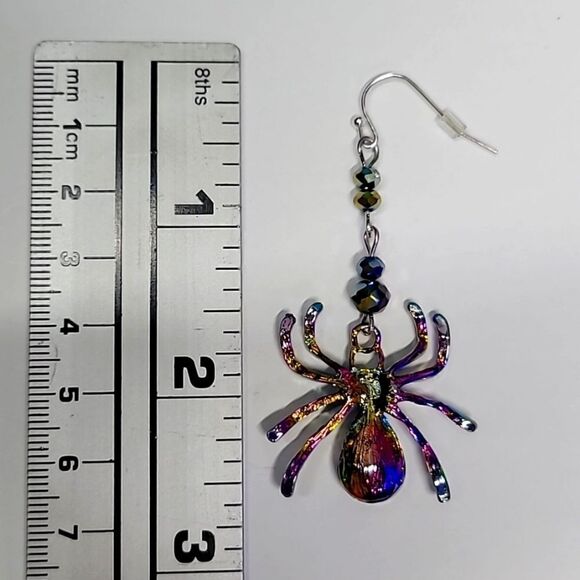 Multi Colored Elegant Beaded Spider Halloween Dangle Earrings - Picture 4 of 5